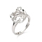 Rhodium Plated 925 Sterling Silver Micro Pave Clear Cubic Zirconia Adjustable Ring Components, Moon Bezel Cup Ring Setting with Oval Trays, Real Platinum Plated, Tray: 11.5x13.5mm, Inner Diameter: 16mm