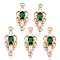 Brass Micro Pave Cubic Zirconia Links Connectors, with Glass, Long-Lasting Plated, Light Gold, Butterfly, Sea Green, 17.5x7x3mm, Hole: 1.2mm