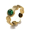 Ion Plating(IP) 304 Stainless Steel Open Cuff Rings, Synthetic Malachite Round Finger Rings for Women Men, Real 18K Gold Plated, Adjustable