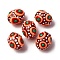 Glass Enamel Beads, Hand Drawn Beads, Oval, Dark Red, 15~16.5x12~13mm, Hole: 1.5mm