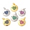 Brass Micro Pave Cubic Zirconia Pendants, Long-Lasting Plated, Lead Free & Cadmium Free, Gold & Platinum, Round with Heart, Mixed Color, 18.5x16x1.5mm, Hole: 3mm