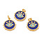 Brass Micro Pave Cubic Zirconia Pendants, with Jump Rings and Enamel, Flat Round with Evil Eye, Blue, Real 18K Gold Plated, 18.5x16x2mm, Jump Ring: 5x0.8mm, Hole: 3.5mm