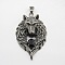 Retro Men's 304 Stainless Steel Steel Big Wolf Head Pendants, with Rhinestone, Antique Silver, Jet, 74x45x18mm, Hole: 10x7mm