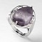 Teardrop Platinum Tone Brass Gemstone Adjustable Wide Band Rings, Amethyst, 18mm, Tray: 20x17mm