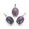 Natural Amethyst Pendants, with Brass Findings, Oval, Platinum, 25~26x17~17.5x8~9mm, Hole: 8x5mm