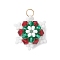 Glass Seed Beaded Snowflake Pendants, with Glass & 304 Stainless Steel Jump Rings, Real 18K Gold Plated, Faceted, Green, 18x16x8mm, Hole: 3mm
