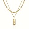 Brass Micro Pave Clear Cubic Zirconia Rectangle with Initial Pendant Double Layer Necklaces for Women, with 201 Stainless Steel Chain, Golden, Letter U, 15.75~19.69 inch(40~50cm)