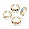 Brass Micro Pave Clear Cubic Zirconia Cuff Rings, Open Rings, with Enamel, Nickel Free, Heart with Evil Eye, Real 16K Gold Plated, Mixed Color, US Size 7 3/4(17.9mm)