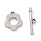 Non-Tarnish 304 Stainless Steel Toggle Clasps, Flower, Stainless Steel Color, Flower: 17.5x15.5x2.5mm, Hole: 2.5mm, T-bar: 5.5x24x2.5mm, Hole: 2.5mm, 2pcs/set
