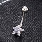 Piercing Jewelry, Brass Cubic Zirciona Navel Ring, Belly Rings, with 304 Stainless Steel Bar, Lead Free & Cadmium Free, Star, Clear, 20mm, Star: 8mm, Bar: 15 Gauge(1.5mm), Bar Length: 3/8