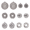 DIY Jewelry Making Finding Kit, Including 36Pcs 6 Style 304 Stainless Steel Pendants & Settings & Beads, Flat Round with Sun & Eye & Sunflower, Stainless Steel Color, 14~28x13~25x1.5~4mm, Hole: 1.2~6mm, 6Pcs/style