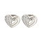 Heart Brass Pave Clear Cubic Zirconia Stud Earrings, Platinum, 9x11mm