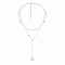 925 Sterling Silver Pave Clear Cubic Zirconia Ring Long Y Pendant Double Layer Lariat Necklaces for Women, Silver, 13.78 inch(35cm)