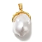 Rack Plating Brass Pendants, with Imitation Pearl Bead,  Cadmium Free & Lead Free, Long-Lasting Plated, Real 18K Gold Plated, 28x18x15mm, Hole: 7x5mm