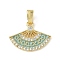 Brass Micro Pave Cubic Zirconia Pendants, with Enamel, Fan, Real 18K Gold Plated, Dark Turquoise, 12.5x17x2mm, Hole: 2.5x5mm