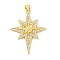 Rack Plating Brass Micro Pave Clear Cubic Zirconia Pendants, Long-Lasting Plated, Lead Free & Cadmium Free, Star, Real 18K Gold Plated, 37.5x28x4mm, Hole: 5x3mm