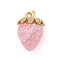 304 Stainless Steel Pendants, Strawberry, with Resin and Rhinestone, Ion Plating(IP), Real 18K Gold Plated, Pearl Pink, 31x21.5x15mm, Hole: 2.5mm