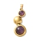 Natural Amethyst Pendants, 304 Stainless Steel Flat Round Charms, Ion Plating(IP), Golden, 35.5x15x6~7mm, Hole: 5x3mm