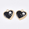Epoxy Resin Pendants, with ABS Plastic Imitation Pearl and Glass, Alloy Findings and Enamel, Heart, Matte Gold Color, Black, 35x33.5x5.5mm, Hole: 3x4.5mm