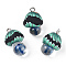 Handmade Polymer Clay Pendants, with Lampwork and Platinum Plated Iron Loop, Mushroom, Marine Blue, 24~29x15~17x15~17mm, Hole: 2~3mm