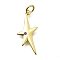 Brass Micro Pave Cubic Zirconia Pendants, Star Charms, Long-Lasting Plated, Lead Free & Cadmium Free, Rack Plating, with Jump Ring, Real 18K Gold Plated, 23x11x2mm, Hole: 3.6mm