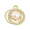 Rack Plating Alloy Micro Pave Rhinestone Pendants, with ABS Imitation Pearl, Flat Round, Golden, 19x18x9mm, Hole: 2mm