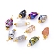 Electroplate Glass Pendants, with Alloy Flower Daisy Spacer Beads and Brass Findings, Nuggets, Golden, Mixed Color, 16~17.5x7.5x7mm, Hole: 3~3.5mm