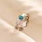 Round Synthetic Turquoise Finger Rings, 304 Stainless Steel Cuff Ring for Unisex, Inner Diameter: 17mm