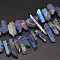 Electroplated Natural Quartz Crystal Beads Strands, Nuggets, Tusk Shape, AB Color, Dyed, DarkSlate Blue, 7~15x18~60mm, Hole: 1mm, about 46pcs/strand, 16 inch