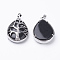 Natural Dyed & Heated Black Agate Pendants, with Brass Findings, teardrop, Platinum, 39x26x7~9mm, Hole: 5x7mm