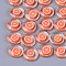 Epoxy Resin Cabochons, with Polymer Clay Inside and Brass Findings, Flat Round with Orange Pattern, Light Gold, Light Salmon, 18x5mm