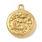 Ion Plating(IP) 304 Stainless Steel Pendants, Flat Round with Dragon Charms, Real 18K Gold Plated, 23.5x19.5x4.5mm, Hole: 1x2mm