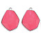 Faceted Glass Pendants, with Alloy Settings, Cadmium Free & Lead Free, Hexagon, Platinum Plated, Cerise, 38x29x6.5mm, Hole: 3mm