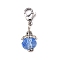 Glass Pendants, with 304 Stainless Steel Lobster Claw Clasps and Alloy Findings, Light Sky Blue, 30mm, Beads: 10mm, Clasps: 12x7x3.5mm.