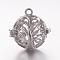 Brass Cage Pendants, For Chime Ball Pendant Necklaces Making, Hollow Round with Tree of Life, Platinum, 17x17.5x15mm, Hole: 1mm, Inner Diameter: 11.5mm