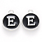 Platinum Plated Alloy Charms, Cadmium Free & Lead Free, with Enamel, Enamelled Sequins, Flat Round with Letter, Letter.E, 14x12x2mm, Hole: 1.5mm