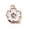 Alloy Enamel Pendants, with Crystal Rhinestone, Peach Blossom, White, 15x12x3.5mm, Hole: 2mm