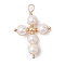 Natural Cultured Freshwater Pearl Beads Pendants, with  Copper Wire, Cross, White, 33x22x6.5mm, Hole: 3x3.5mm