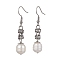 Oval Natural Pearl Dangle Earrings, Stainless Steel Color, 46x9mm