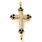 Brass Pave Black & Clear Cubic Zirconia Connector Charms, Religion Cross Links, Real 16K Gold Plated, 20.5x12x3mm, Hole: 1.4mm