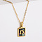 304 Stainless Steel Pave Natural Paua Shell Rectangle Initial Pendant Necklaces for Women, Real 18K Gold Plated, Letter D, 17.72 inch(45cm)