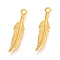 PVD Vacuum Plating 304 Stainless Steel Pendants, Leaf, Golden, 22x5x2mm, Hole: 1.5mm