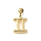 304 Stainless Steel Pendants, with Silicone inside, Ion Plating(IP), Constellation Charm, Real 18K Gold Plated, Gemini, 17mm, Hole: 0.5mm, pendant: 12x10x1mm