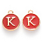 Golden Plated Alloy Enamel Charms, Cadmium Free & Lead Free, Enamelled Sequins, Flat Round with Letter, Red, Letter.K, 14x12x2mm, Hole: 1.5mm