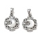Brass Micro Pave Clear Cubic Zirconia Pendants, Cadmium Free & Nickel Free & Lead Free, with Shell, Flower with Moon, Platinum, 15x12x3mm, Hole: 4.5x2.5mm