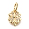Brass Micro Pave Cubic Zirconia Pendants, Leaf Charms, with Jump Ring, Golden, 11x9x2mm