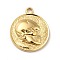 Ion Plating(IP) 201 Stainless Steel Pendants, Flat Round with Skull, Real 18K Gold Plated, 23.5x20x3mm, Hole: 2.5mm