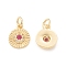 Eco-Friendly Brass Micro Pave Cubic Zirconia Charms, with Jump Ring, Lead Free & Cadmium Free, Long-Lasting Plated, Flat Round with Sun Charm, Real 18K Gold Plated, 11.5x9.5x2.5mm, Hole: 3.5mm