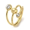 Round Ball 304 Stainless Steel Cuff Ring, with Rhinestone, Golden, US Size 7(17.3mm)