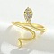 Snake Brass Micro Pave Cubic Zirconia Cuff Rings, Open Rings for Women, Golden, Inner Diameter: 16mm